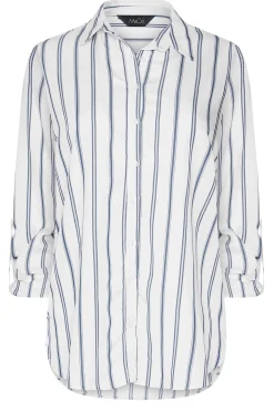 M&Co Womens M&Co White & Navy Blue Stripe Tab Sleeve Shirt