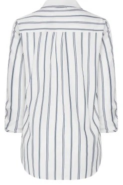 M&Co Womens M&Co White & Navy Blue Stripe Tab Sleeve Shirt