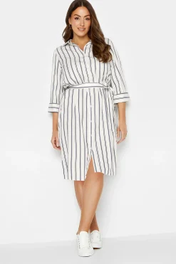 M&Co Womens M&Co White & Navy Blue Stripe Print Tie Waist Tunic Shirt Dress
