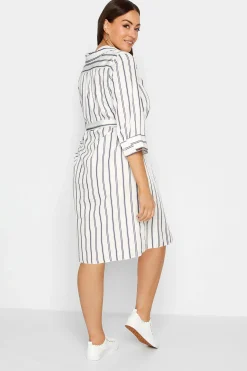 M&Co Womens M&Co White & Navy Blue Stripe Print Tie Waist Tunic Shirt Dress