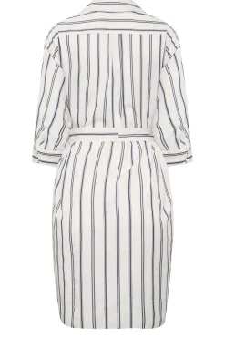 M&Co Womens M&Co White & Navy Blue Stripe Print Tie Waist Tunic Shirt Dress