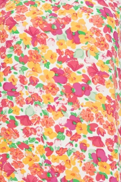 M&Co Womens M&Co White & Pink Floral Print Puff Sleeve Blouse
