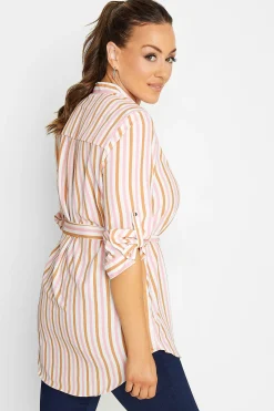 M&Co Womens M&Co White & Pink Stripe Tie Waist Blouse