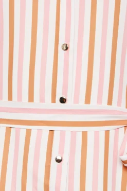 M&Co Womens M&Co White & Pink Stripe Tie Waist Blouse