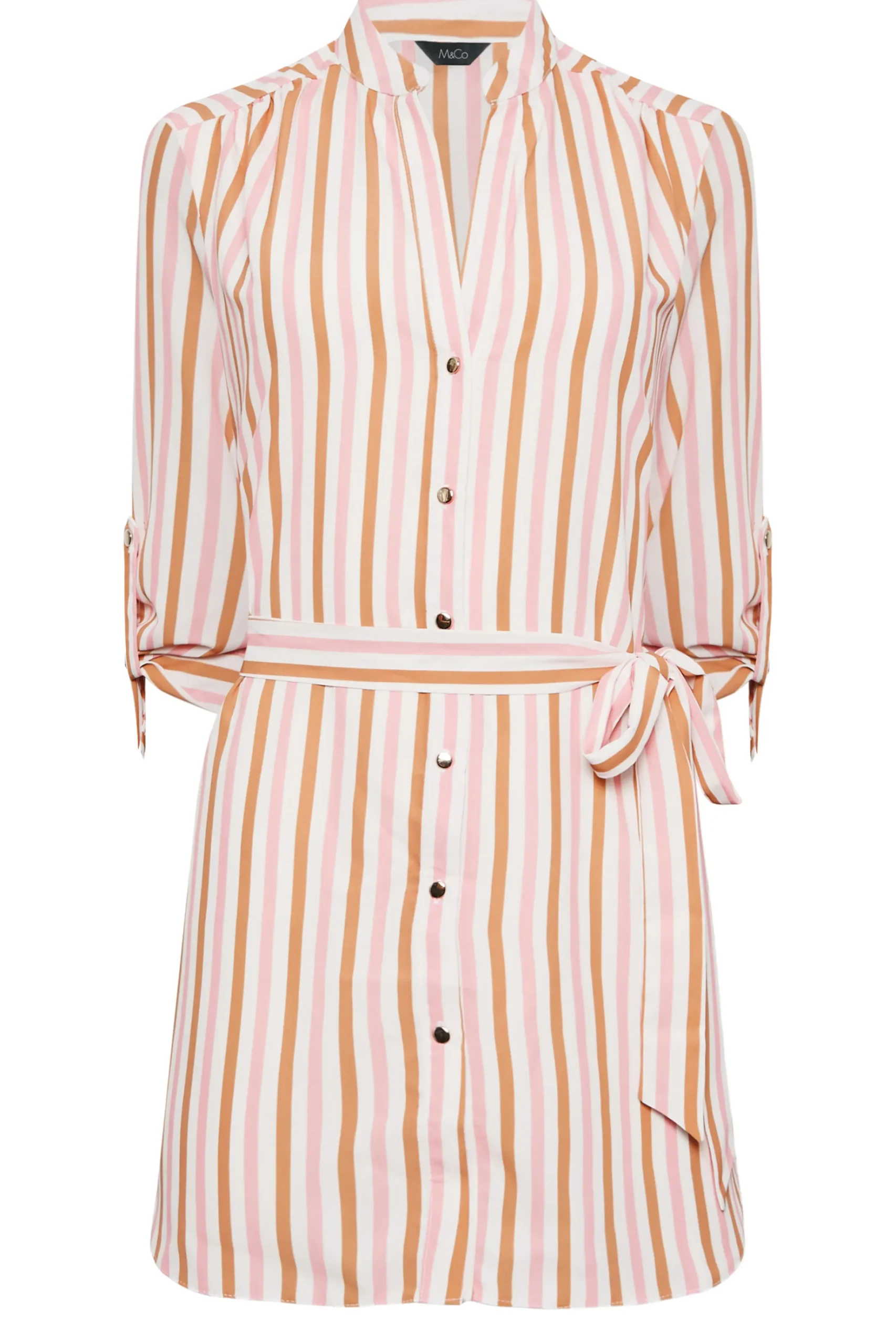 M&Co Womens M&Co White & Pink Stripe Tie Waist Blouse
