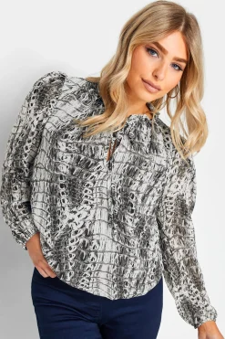 M&Co Womens M&Co White Abstract Print Tie Neck Blouse