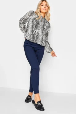 M&Co Womens M&Co White Abstract Print Tie Neck Blouse