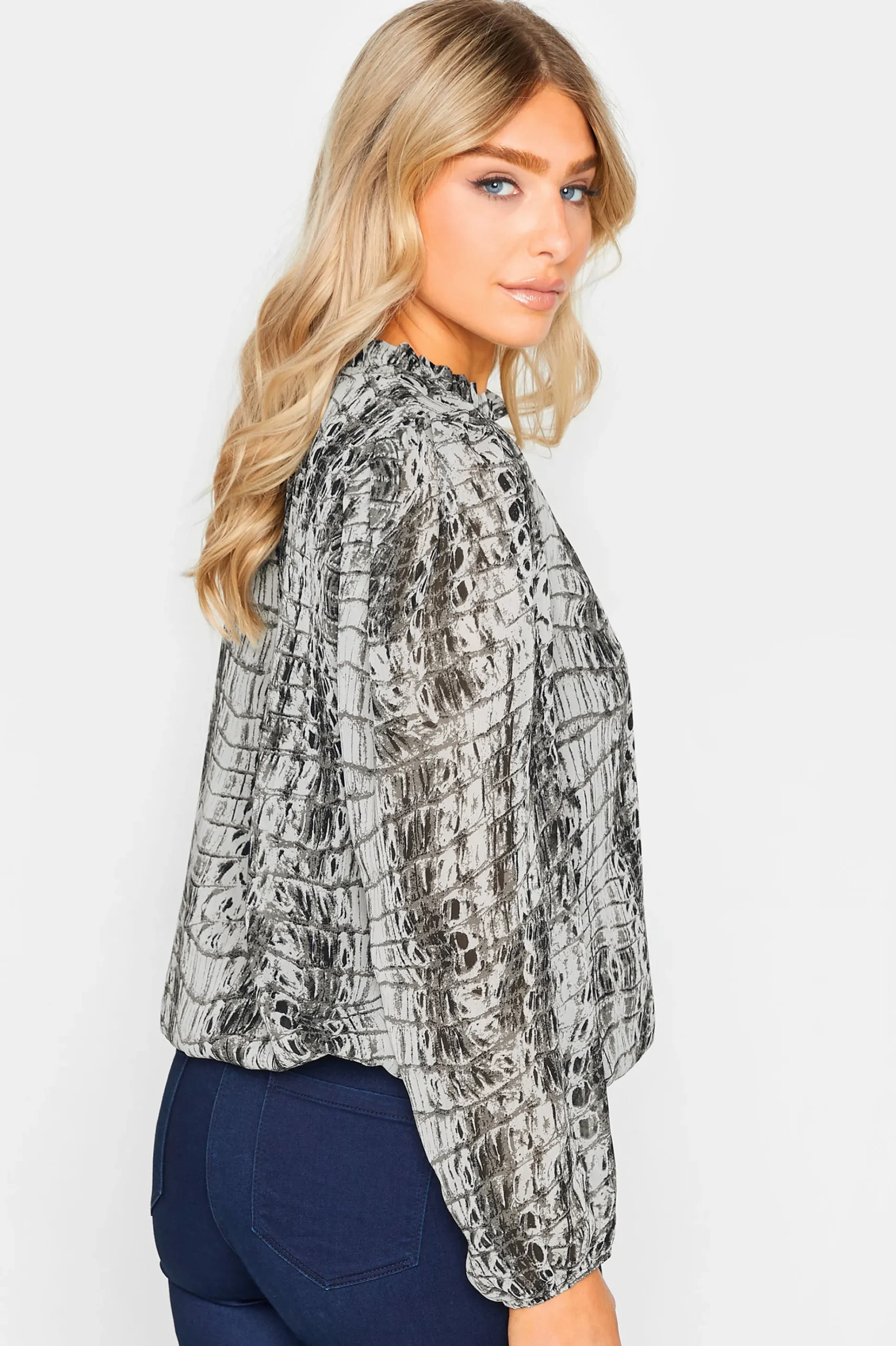 M&Co Womens M&Co White Abstract Print Tie Neck Blouse
