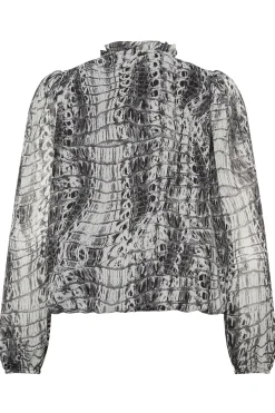M&Co Womens M&Co White Abstract Print Tie Neck Blouse