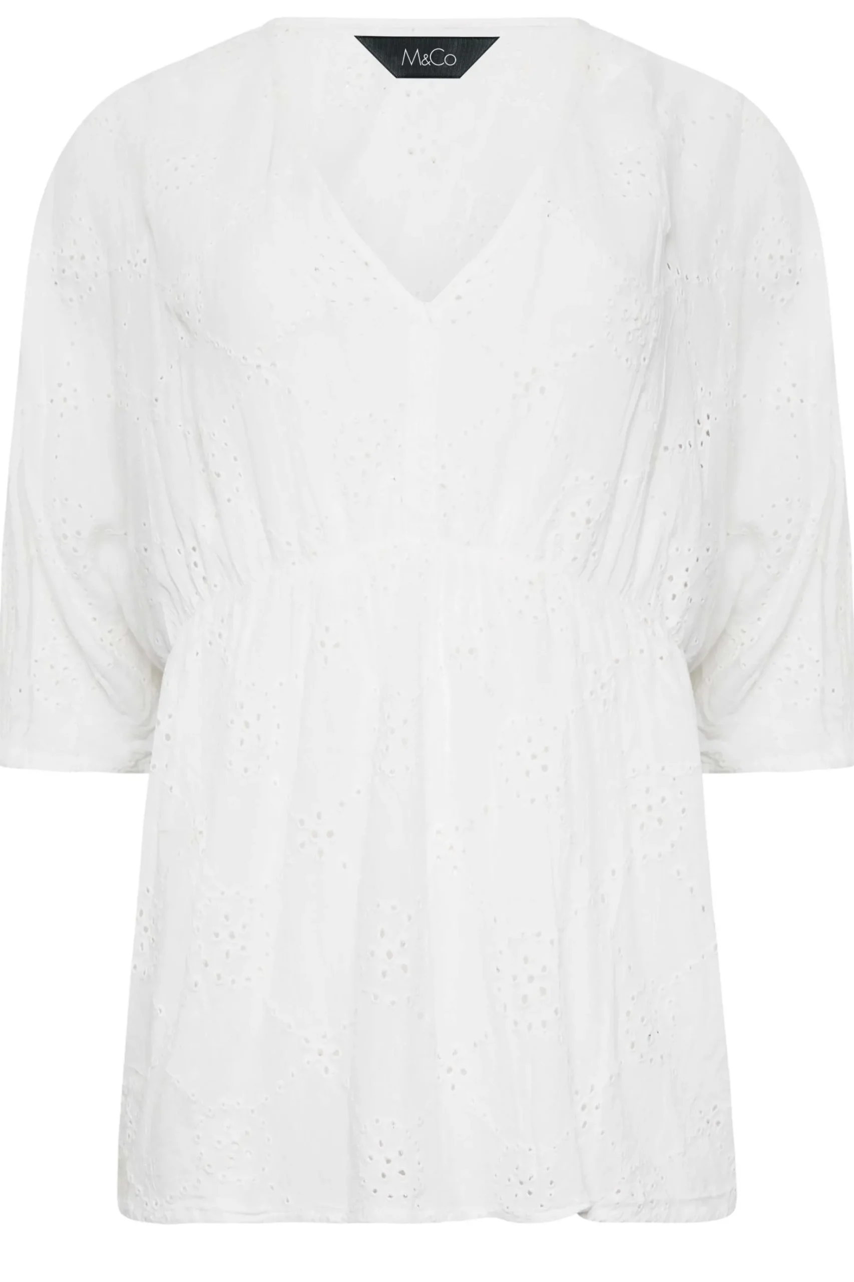 M&Co Womens M&Co White Broderie V-Neck Blouse