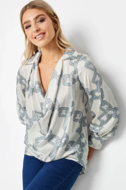 M&Co Womens M&Co White Chain Print Cowl Neck Satin Blouse