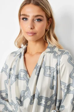 M&Co Womens M&Co White Chain Print Cowl Neck Satin Blouse