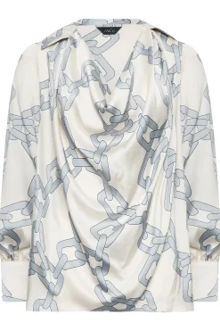 M&Co Womens M&Co White Chain Print Cowl Neck Satin Blouse