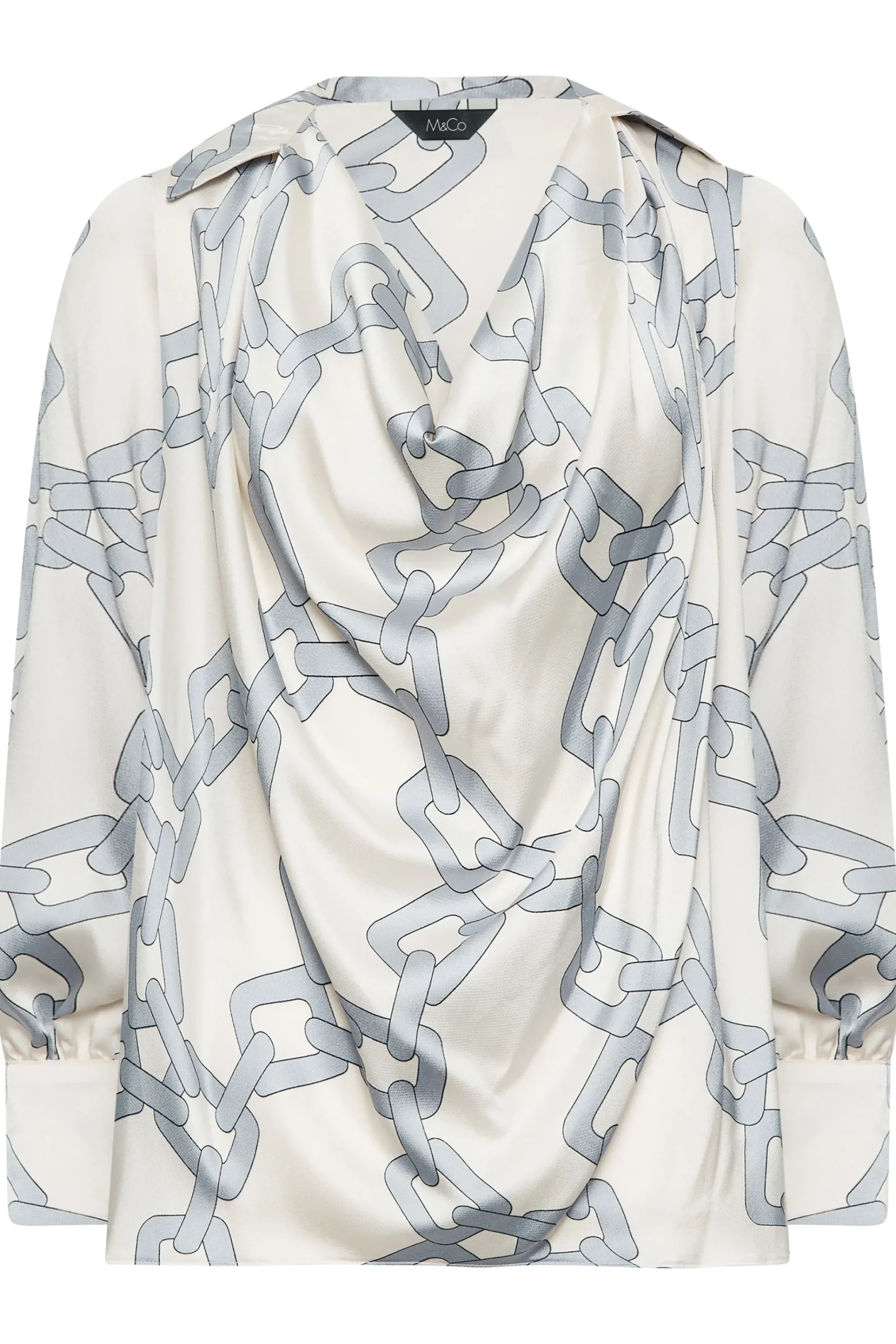 M&Co Womens M&Co White Chain Print Cowl Neck Satin Blouse