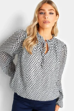 M&Co Womens M&Co White Ditsy Print Tie Neck Blouse