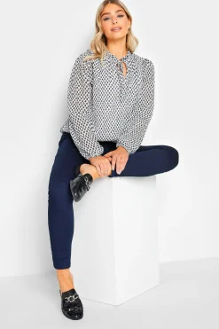 M&Co Womens M&Co White Ditsy Print Tie Neck Blouse