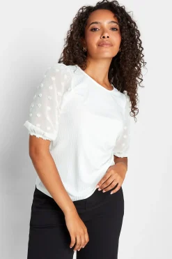 M&Co Womens M&Co White Dobby Sleeve Blouse