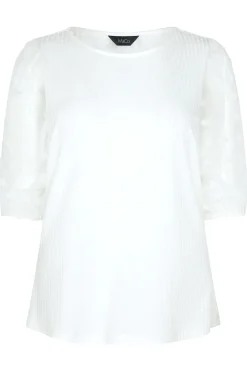 M&Co Womens M&Co White Dobby Sleeve Blouse