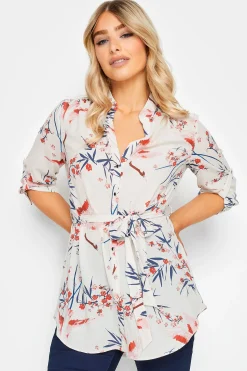 M&Co Womens M&Co White Floral Tie Waist Blouse
