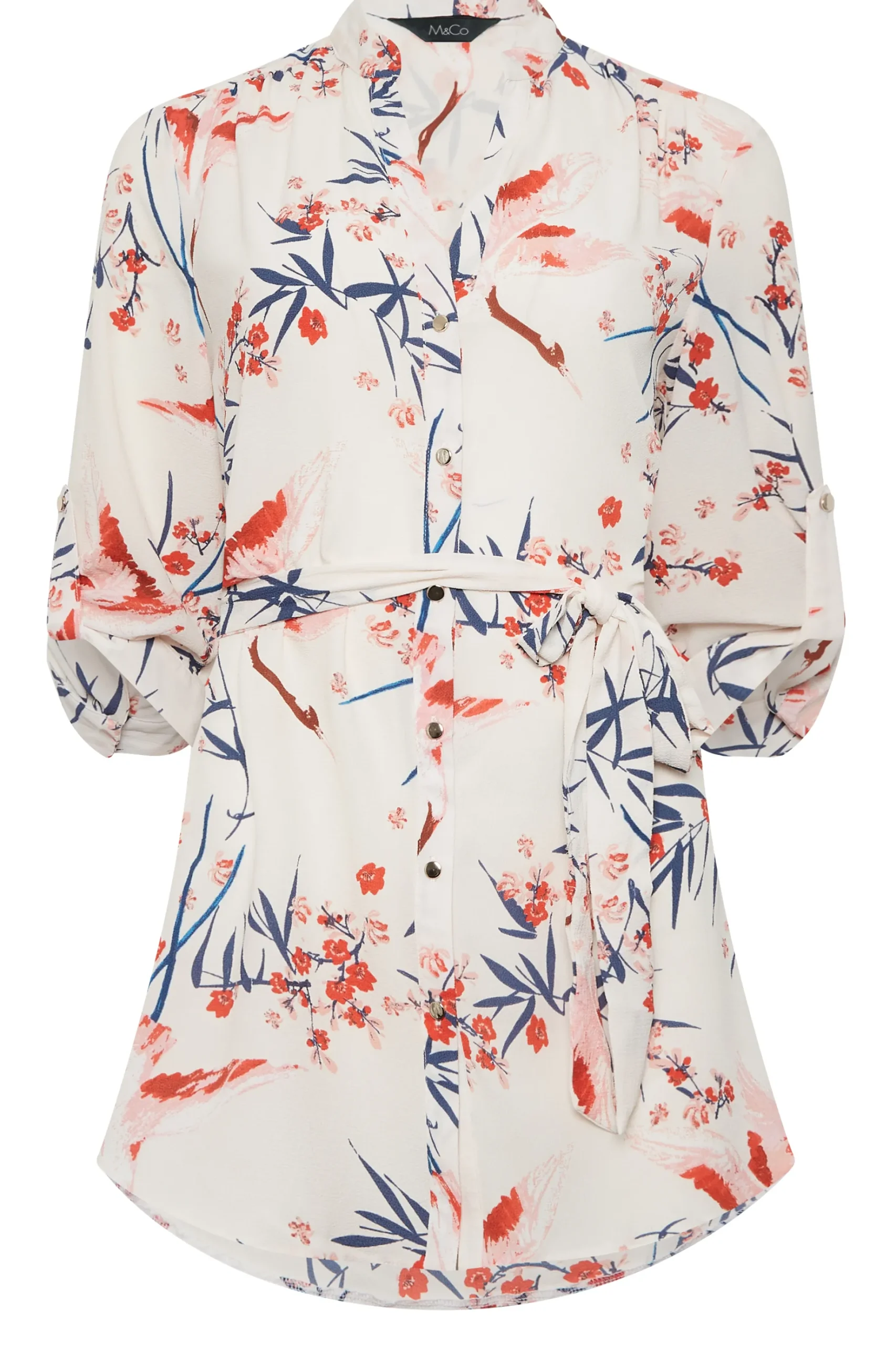 M&Co Womens M&Co White Floral Tie Waist Blouse
