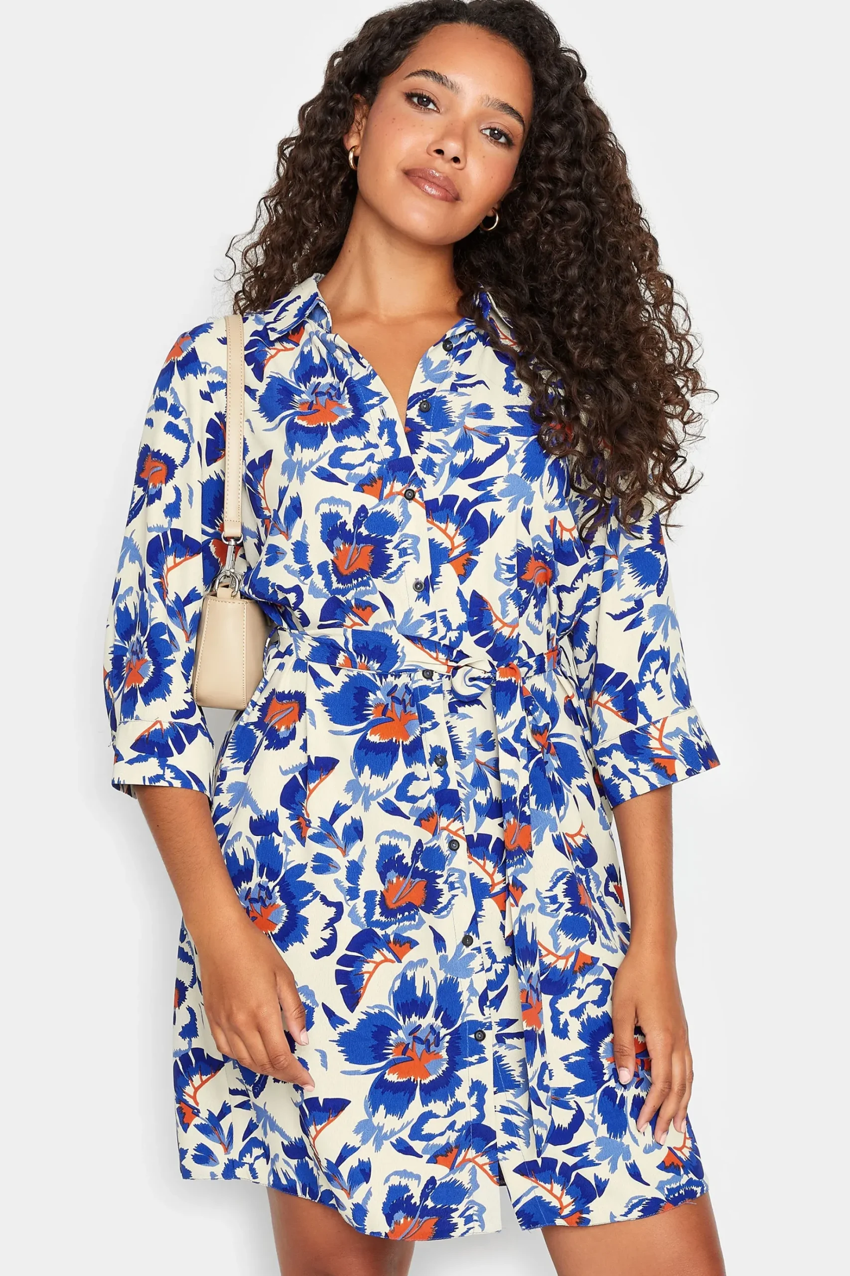 M&Co Womens M&Co White Floral Print Tie Tunic Shirt Dress