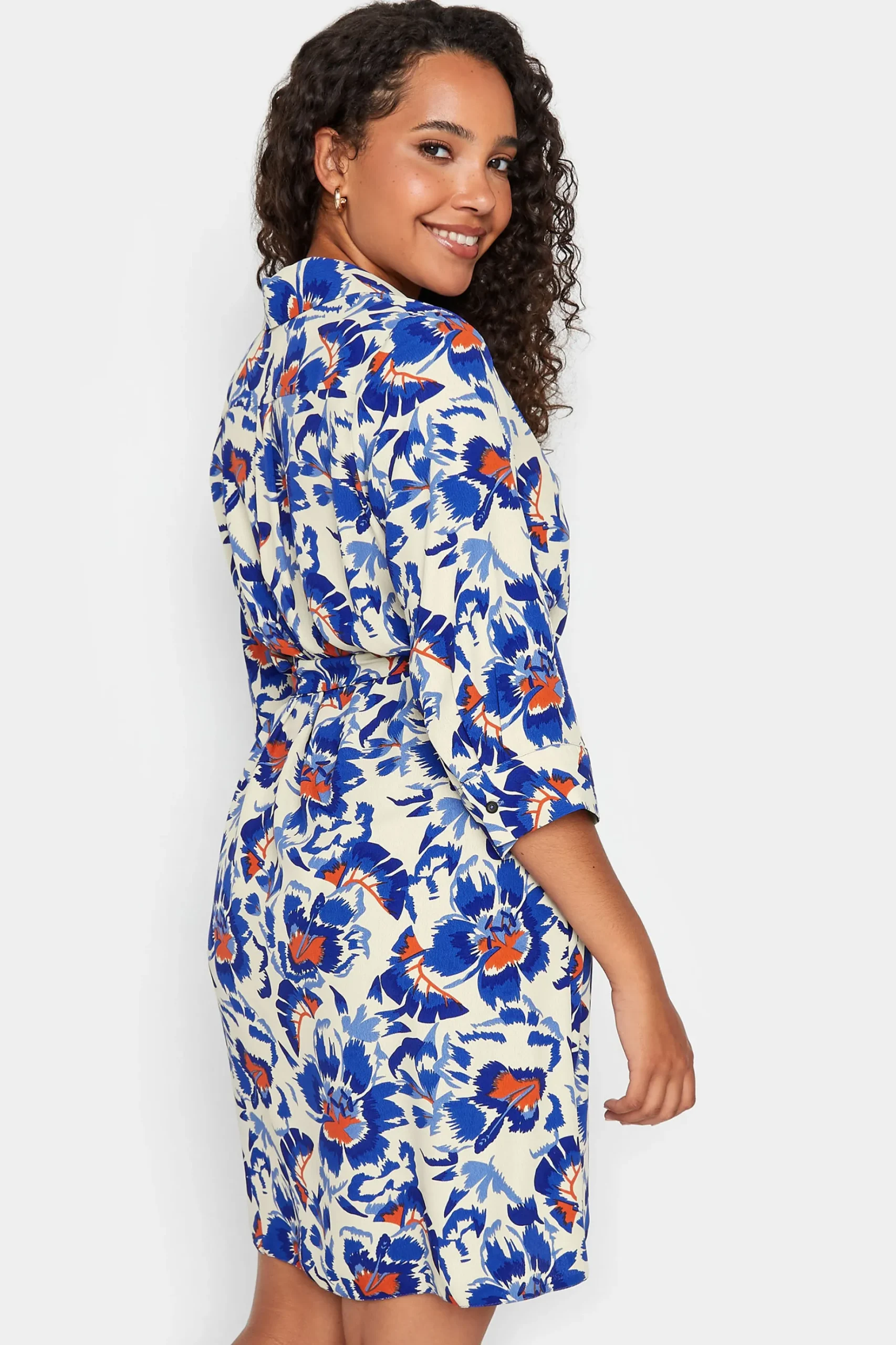 M&Co Womens M&Co White Floral Print Tie Tunic Shirt Dress