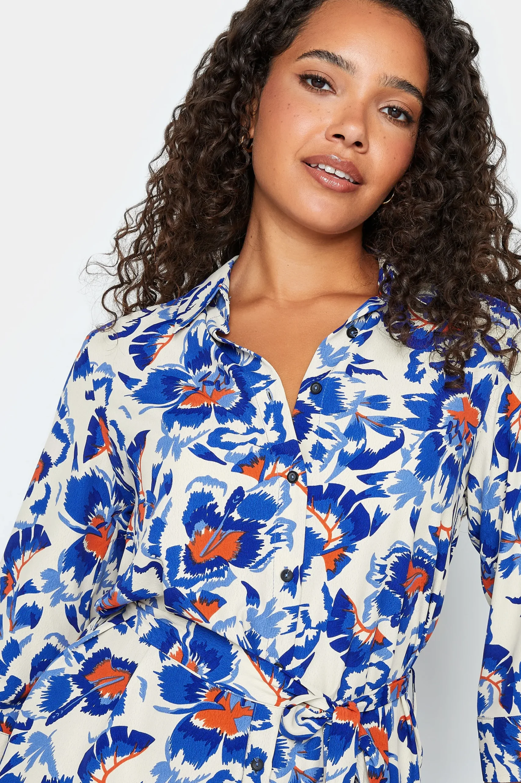 M&Co Womens M&Co White Floral Print Tie Tunic Shirt Dress