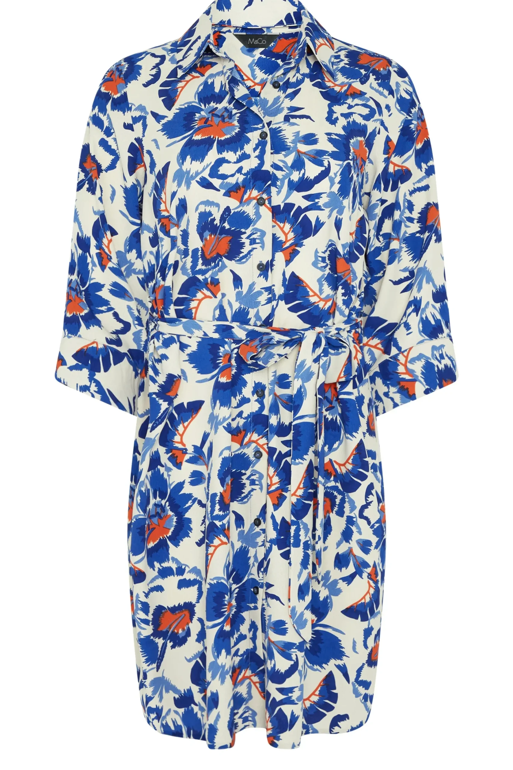 M&Co Womens M&Co White Floral Print Tie Tunic Shirt Dress