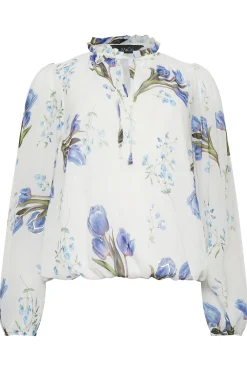 M&Co Womens M&Co White Floral Print Tie Neck Blouse