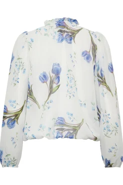 M&Co Womens M&Co White Floral Print Tie Neck Blouse