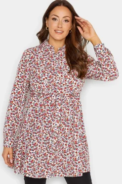 M&Co Womens M&Co White Floral Print Tie Waist Tunic Shirt