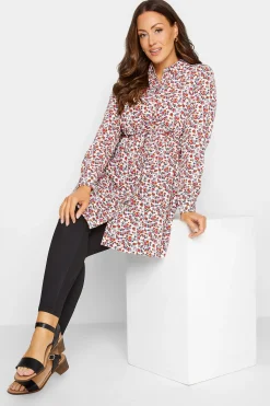 M&Co Womens M&Co White Floral Print Tie Waist Tunic Shirt