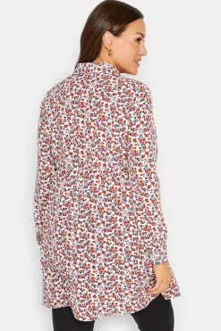 M&Co Womens M&Co White Floral Print Tie Waist Tunic Shirt