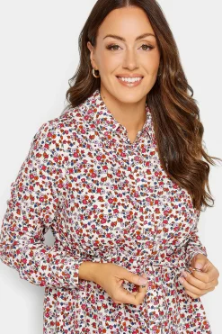 M&Co Womens M&Co White Floral Print Tie Waist Tunic Shirt