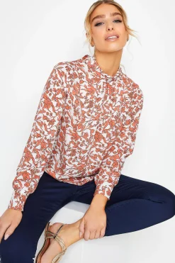 M&Co Womens M&Co White Floral Print High Neck Blouse