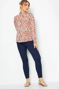 M&Co Womens M&Co White Floral Print High Neck Blouse