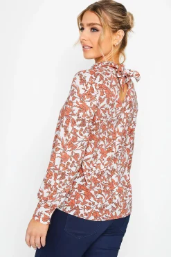 M&Co Womens M&Co White Floral Print High Neck Blouse