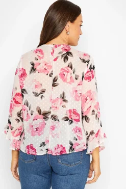 M&Co Womens M&Co White Floral Print Dobby Frill Sleeve Blouse