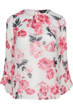 M&Co Womens M&Co White Floral Print Dobby Frill Sleeve Blouse