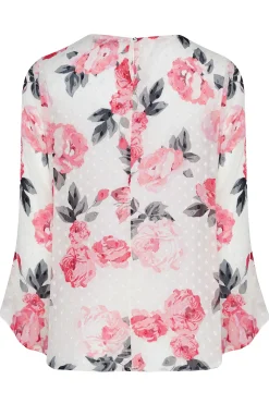 M&Co Womens M&Co White Floral Print Dobby Frill Sleeve Blouse