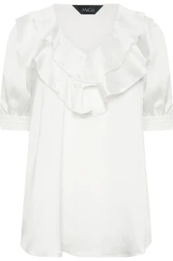 M&Co Womens M&Co White Frill Front Blouse