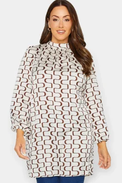 M&Co Womens M&Co White Ivory Geometric Print High Neck Tunic Blouse