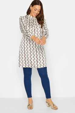 M&Co Womens M&Co White Ivory Geometric Print High Neck Tunic Blouse