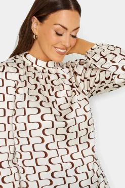 M&Co Womens M&Co White Ivory Geometric Print High Neck Tunic Blouse