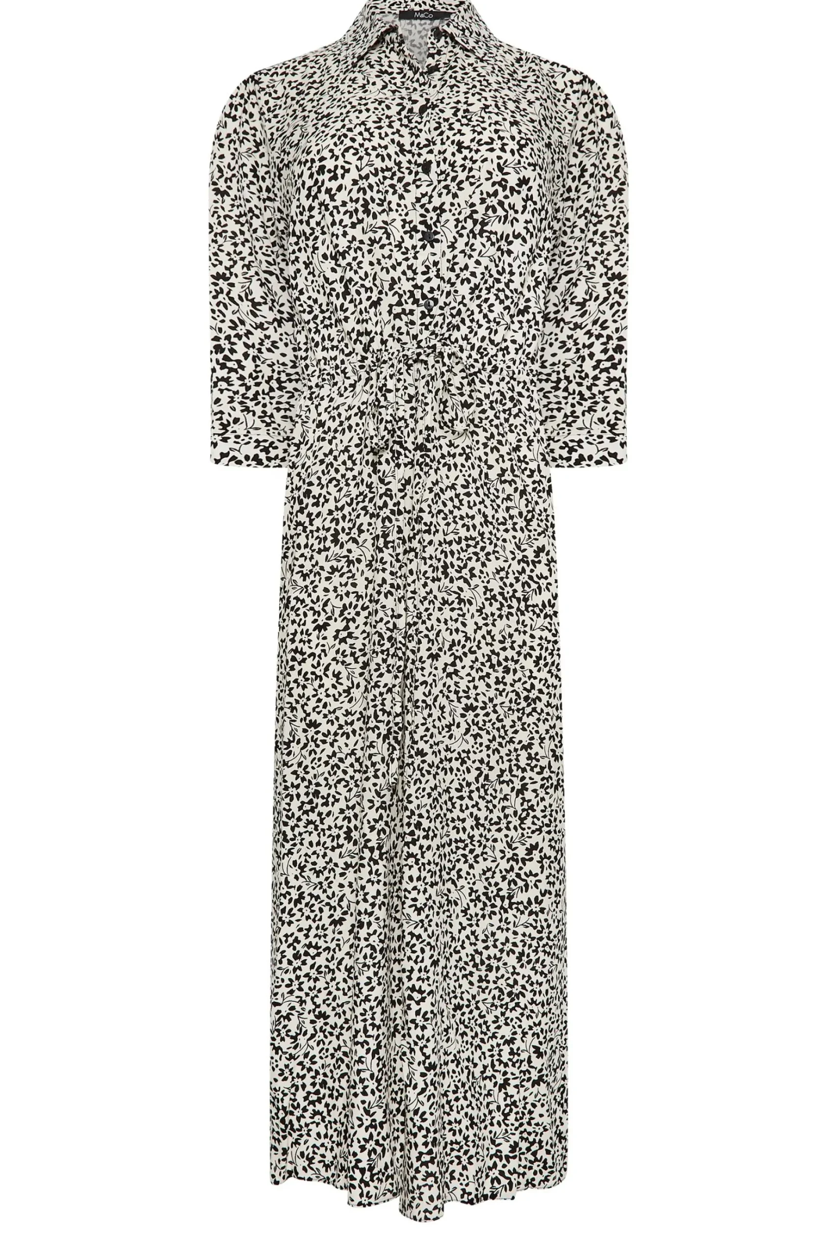 M&Co Womens M&Co White Ivory Floral Print Tie Belt Shirt Dress