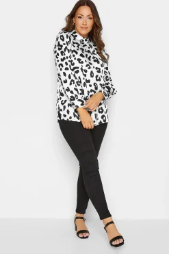 M&Co Womens M&Co White Leopard Print High Neck Satin Blouse