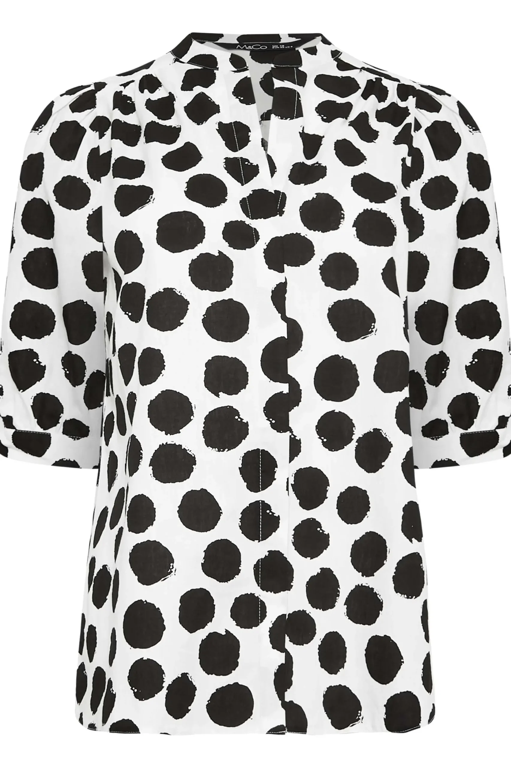 M&Co Womens M&Co White Polka Dot Puff Sleeve Shirt