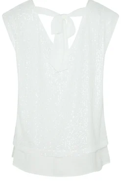 M&Co Womens M&Co White Sequin Tie Back Top
