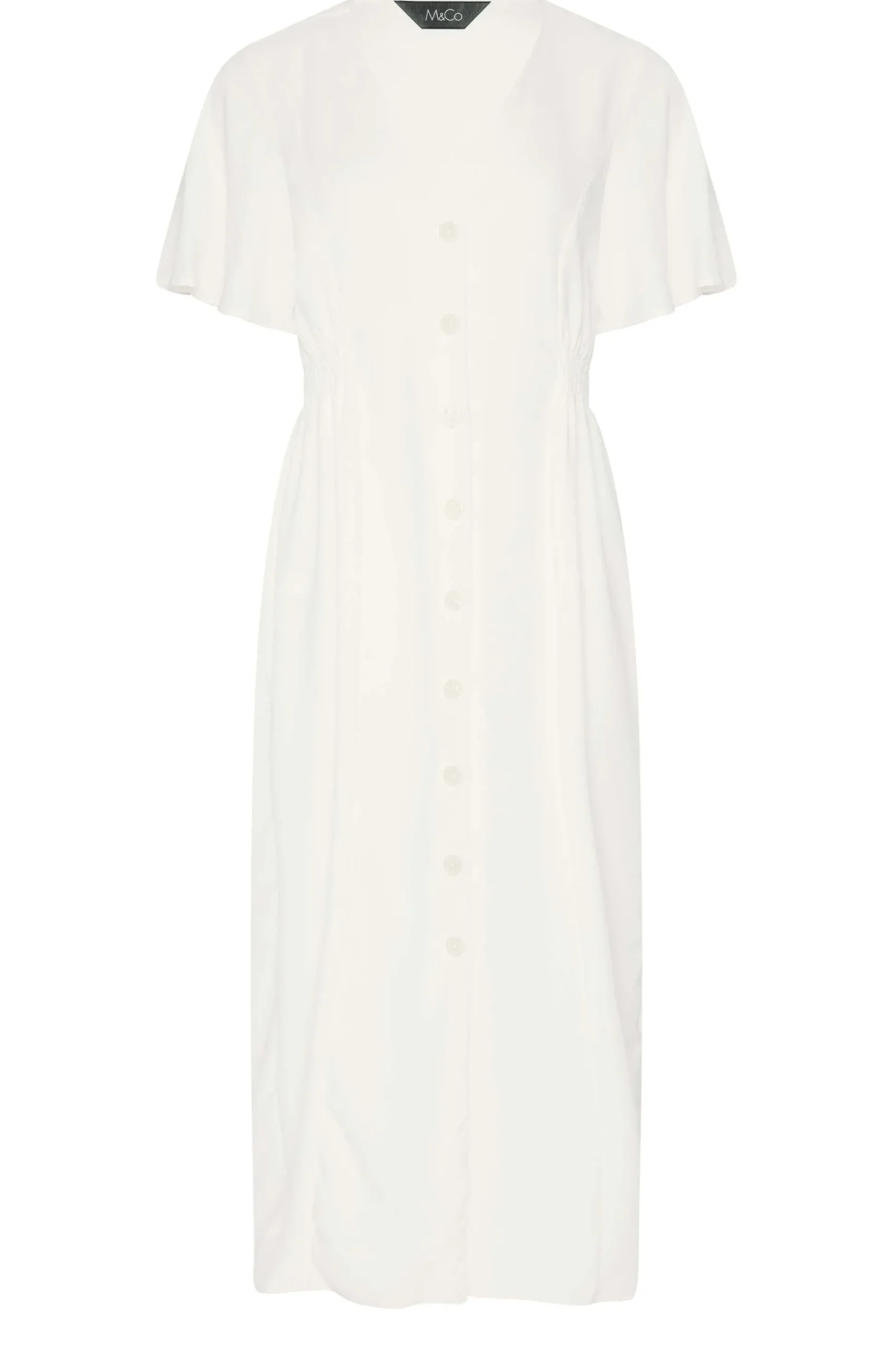 M&Co Womens M&Co White Shirred Waist Button Dress