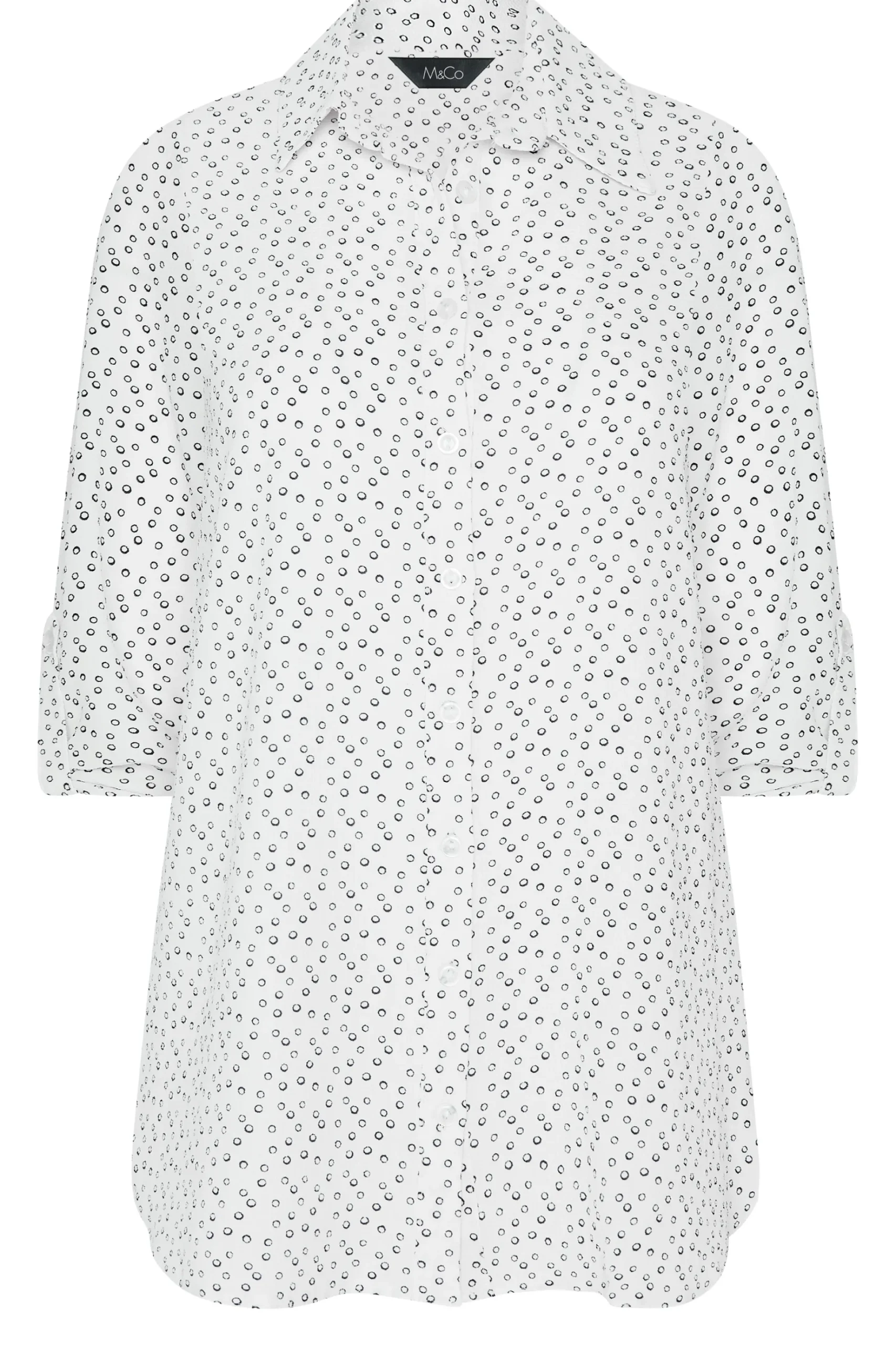 M&Co Womens M&Co White Spot Print Tab Sleeve Shirt